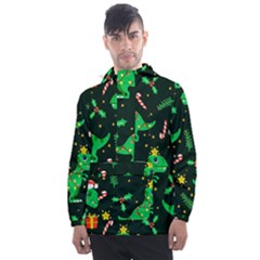 Christmas Funny Pattern Dinosaurs Men s Front Pocket Pullover Windbreaker