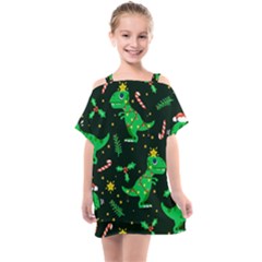 Christmas Funny Pattern Dinosaurs Kids  One Piece Chiffon Dress by Ket1n9