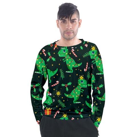 Christmas Funny Pattern Dinosaurs Men s Long Sleeve Raglan T-shirt by Ket1n9