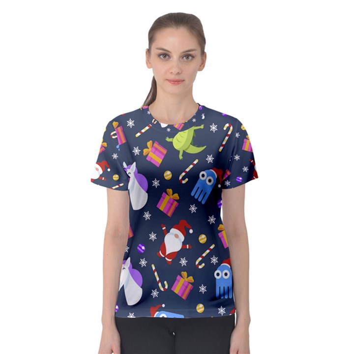 Colorful Funny Christmas Pattern Women s Sport Mesh T-Shirt