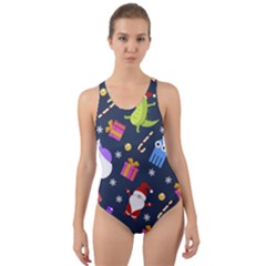 Colorful Funny Christmas Pattern Cut-out Back One Piece Swimsuit