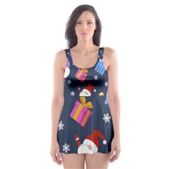 Colorful Funny Christmas Pattern Skater Dress Swimsuit