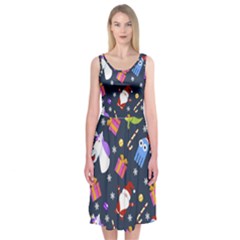 Colorful Funny Christmas Pattern Midi Sleeveless Dress