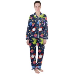 Colorful Funny Christmas Pattern Women s Long Sleeve Satin Pajamas Set	