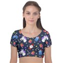 Colorful Funny Christmas Pattern Velvet Short Sleeve Crop Top  View1