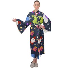 Colorful Funny Christmas Pattern Maxi Velvet Kimono