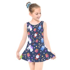 Colorful Funny Christmas Pattern Kids  Skater Dress Swimsuit