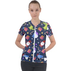 Colorful Funny Christmas Pattern Short Sleeve Zip Up Jacket