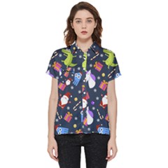 Colorful Funny Christmas Pattern Short Sleeve Pocket Shirt