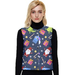 Colorful Funny Christmas Pattern Women s Button Up Puffer Vest