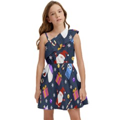 Colorful Funny Christmas Pattern Kids  One Shoulder Party Dress by Ket1n9