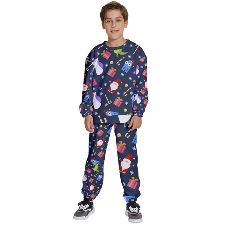 Colorful Funny Christmas Pattern Kids  Sweatshirt set