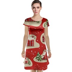 Christmas New Year Seamless Pattern Cap Sleeve Nightdress