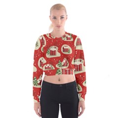 Christmas New Year Seamless Pattern Cropped Sweatshirt