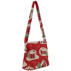 Christmas New Year Seamless Pattern Zipper Messenger Bag