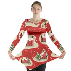 Christmas New Year Seamless Pattern Long Sleeve Tunic 