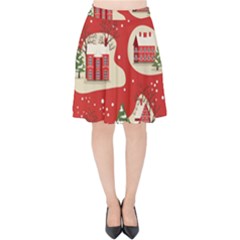 Christmas New Year Seamless Pattern Velvet High Waist Skirt