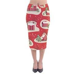 Christmas New Year Seamless Pattern Velvet Midi Pencil Skirt