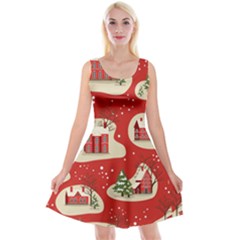 Christmas New Year Seamless Pattern Reversible Velvet Sleeveless Dress