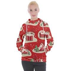 Christmas New Year Seamless Pattern Women s Hooded Pullover