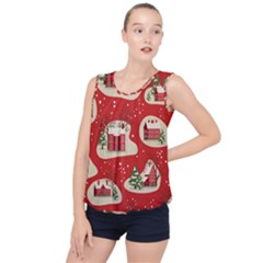 Christmas New Year Seamless Pattern Bubble Hem Chiffon Tank Top