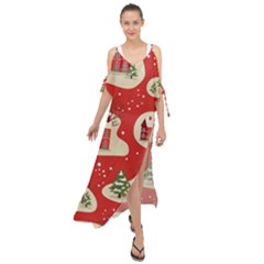 Christmas New Year Seamless Pattern Maxi Chiffon Cover Up Dress