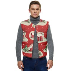 Christmas New Year Seamless Pattern Men s Button Up Puffer Vest	