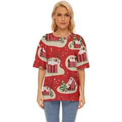 Christmas New Year Seamless Pattern Oversized Basic T-shirt