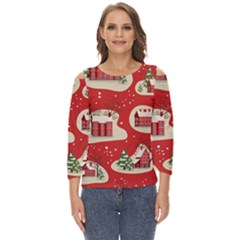 Christmas New Year Seamless Pattern Cut Out Wide Sleeve Top