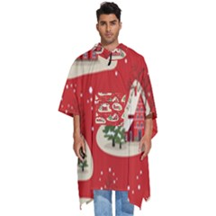 Christmas New Year Seamless Pattern Men s Hooded Rain Ponchos