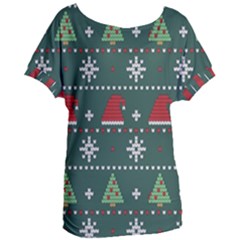 Beautiful Knitted Christmas Pattern Women s Oversized T-shirt