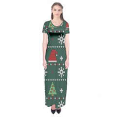 Beautiful Knitted Christmas Pattern Short Sleeve Maxi Dress