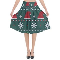 Beautiful Knitted Christmas Pattern Flared Midi Skirt