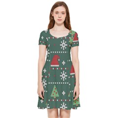 Beautiful Knitted Christmas Pattern Inside Out Cap Sleeve Dress