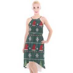 Beautiful Knitted Christmas Pattern High-low Halter Chiffon Dress  by Ket1n9