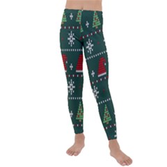 Beautiful Knitted Christmas Pattern Kids  Lightweight Velour Leggings