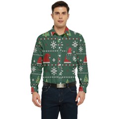 Beautiful Knitted Christmas Pattern Men s Long Sleeve Pocket Shirt 