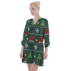 Beautiful Knitted Christmas Pattern Open Neck Shift Dress