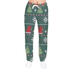 Beautiful Knitted Christmas Pattern Women Velvet Drawstring Pants