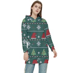 Beautiful Knitted Christmas Pattern Women s Long Oversized Pullover Hoodie