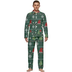 Beautiful Knitted Christmas Pattern Men s Long Sleeve Velvet Pocket Pajamas Set