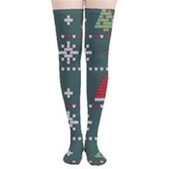 Beautiful Knitted Christmas Pattern Thigh High Stockings