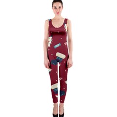 Flat Design Christmas Pattern Collection Art One Piece Catsuit