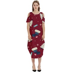 Flat Design Christmas Pattern Collection Art Cold Shoulder Loose Fit Dress With Pockets by Ket1n9