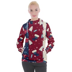 Flat Design Christmas Pattern Collection Art Women s Hooded Pullover