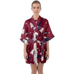 Flat Design Christmas Pattern Collection Art Half Sleeve Satin Kimono  by Ket1n9