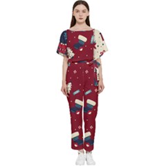 Flat Design Christmas Pattern Collection Art Batwing Lightweight Chiffon Jumpsuit by Ket1n9