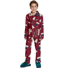 Flat Design Christmas Pattern Collection Art Kids  Long Sleeve Velvet Pajamas Set