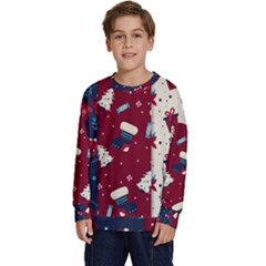 Flat Design Christmas Pattern Collection Art Kids  Crewneck Sweatshirt by Ket1n9