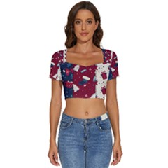 Flat Design Christmas Pattern Collection Art Short Sleeve Square Neckline Crop Top 